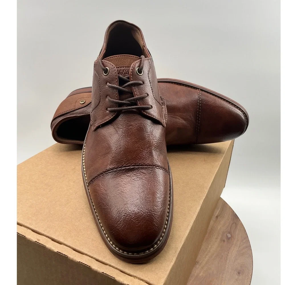 Tommy Hilfiger Mens Cognac Brown Cap Toe Oxford Dress Shoes TMRAIMO